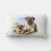 Mastiff englische Dogge mit Kind im Urlaub Lendenkissen (Vorderseite)