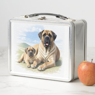 Mastiff englische Dogge mit Kind im Urlaub Metall Brotdose