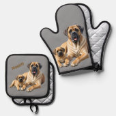Mastiff englische Dogge mit Kind im Urlaub Ofenhandschuh & Topflappen-Set (Vorderseite/Rückseite)