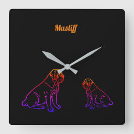 Mastiff englische Dogge Neon Comic Best Wishes Quadratische Wanduhr