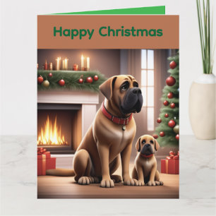 Mastiff englische Dogge Weihnachten Kamin Karte