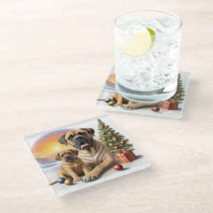 Mastiff englische Doggen Weihnachten Glasuntersetzer