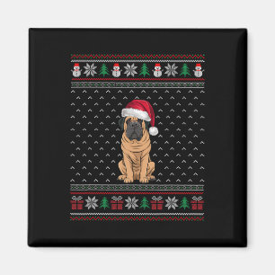 Mastiff Hund tragen Weihnachtsmannmütze hässlich X Magnet