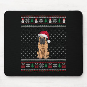Mastiff Hund tragen Weihnachtsmannmütze hässlich X Mousepad