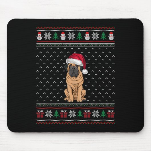 Mastiff Hund tragen Weihnachtsmannmütze hässlich X Mousepad (Vorne)