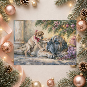 Mastiff-Hund-Welpe-Weihnachtsbaum Feiertagskarte