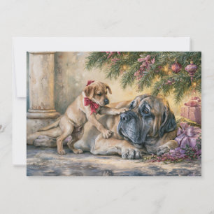 Mastiff-Hund-Welpe-Weihnachtsbaum  Feiertagskarte