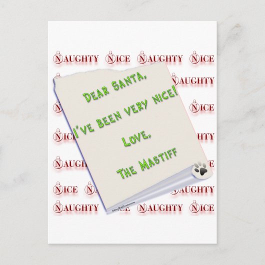 Mastiff Naughty oder Nice Feiertagspostkarte (Vorderseite)