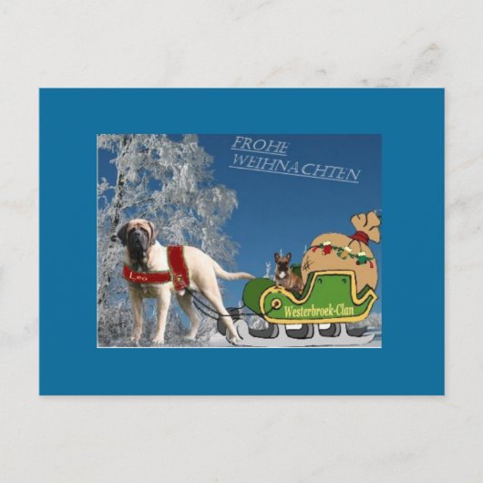 Mastiff und French Bulldog Frohe Weihnachten Postkarte (Vorderseite)
