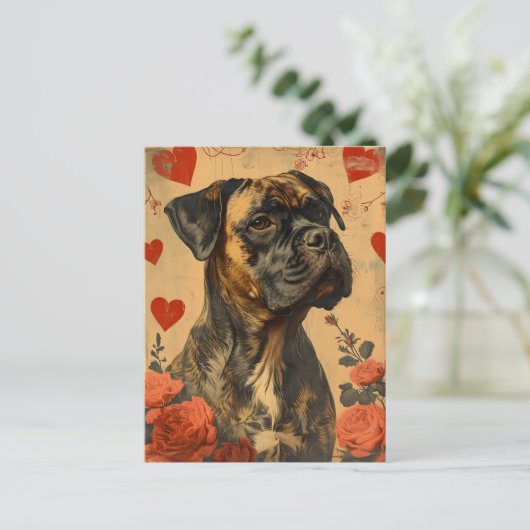 Mastiff Vintag Valentinstag Postkarte (Stehend Vorderseite)