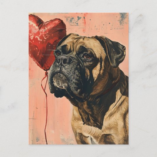 Mastiff Vintag Valentinstag Postkarte (Vorderseite)