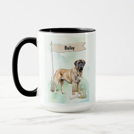 Mastiff Watercolor Personalized Dog Tasse (Links)