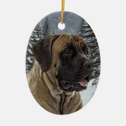 Mastiff-Weihnachtsverzierung Keramikornament (Vorne)