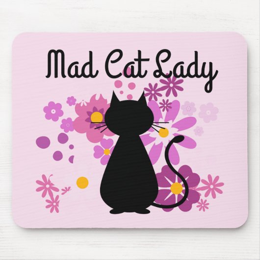 "Mat Cat Lady" Katze in rosa Blume Mousepad (Vorne)