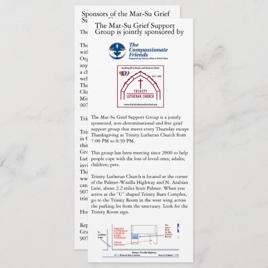 Mat-Su Grief Support Group Advertisement Einladung (Vorne/Hinten)