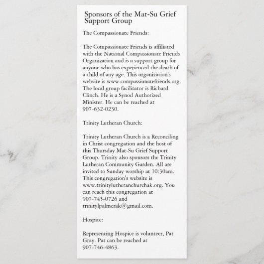 Mat-Su Trauer-Selbsthilfegruppe Anzeige Einladung (Rückseite)