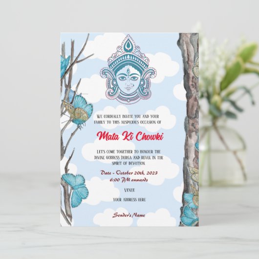 Mata Ki Chowki Goddess Durga Jagrata Einladung (Stehend Vorderseite)