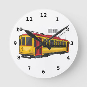 Mata-Trolley-Cartoon-Illustration Runde Wanduhr