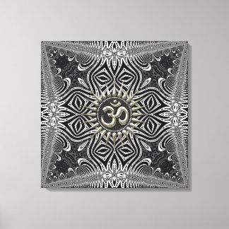 Matanya Silver Om Star B+W Tribal Wrapped Canvas Leinwanddruck