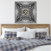 Matanya Silver Om Star B+W Tribal Wrapped Canvas Leinwanddruck (Insitu (Schlafzimmer))