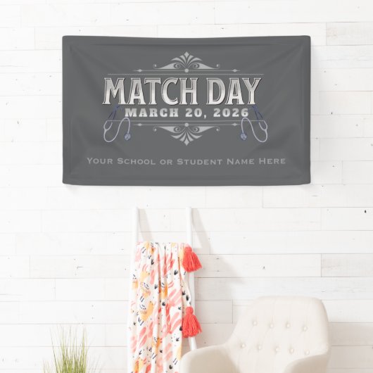 Match Day 2026 Party Elegant Gray Stethoscope Banner (Insitu)