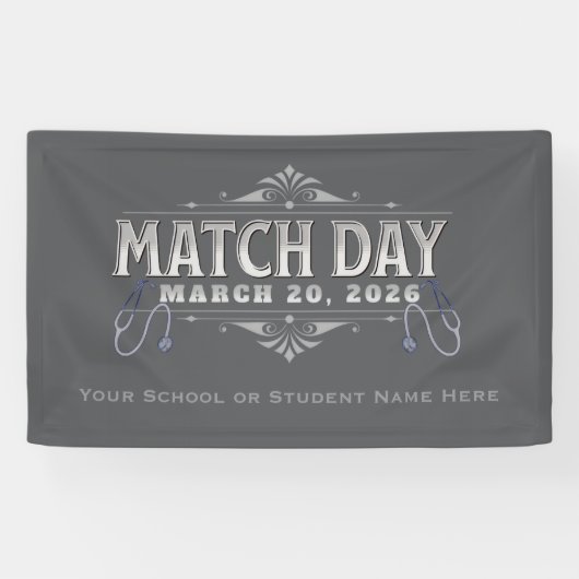 Match Day 2026 Party Elegant Gray Stethoscope Banner (Horizontal)