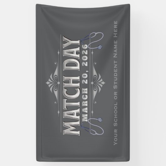 Match Day 2026 Party Elegant Gray Stethoscope Banner (Vertikal)