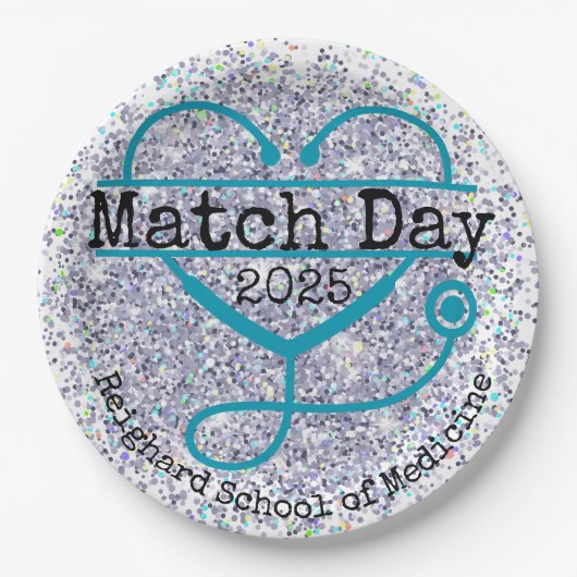 Match Day Blue 2025 Glitzer Stethoscope Pappteller (Vorderseite)
