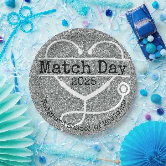 Match Day Silver 2025 Glitzer Stethoscope Pappteller (Party)