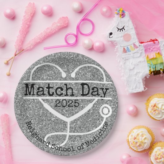 Match Day Silver 2025 Glitzer Stethoscope Pappteller (Party)