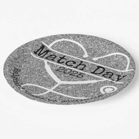 Match Day Silver 2025 Glitzer Stethoscope Pappteller (Schrägansicht)