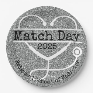 Match Day Silver 2025 Glitzer Stethoscope Pappteller