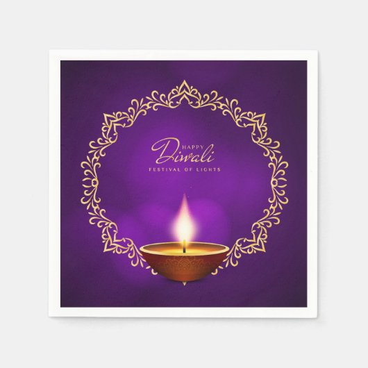 Match Happy Diwali Lila Cocktail Serviette (Vorderseite)