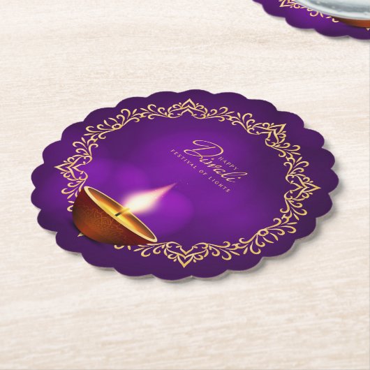 Match Happy Diwali Lila Scalloped Round Untersetzer (angewinkelt)