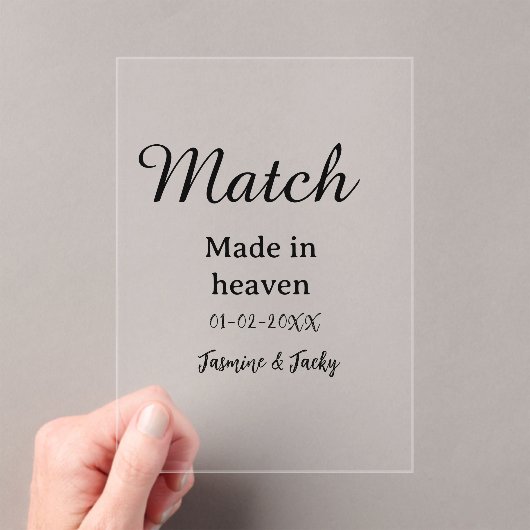Match made in heaven add name date simple calligra acryleinladungen (Insitu (Handheld))