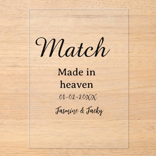 Match made in heaven add name date simple calligra acryleinladungen (Vorderseite)