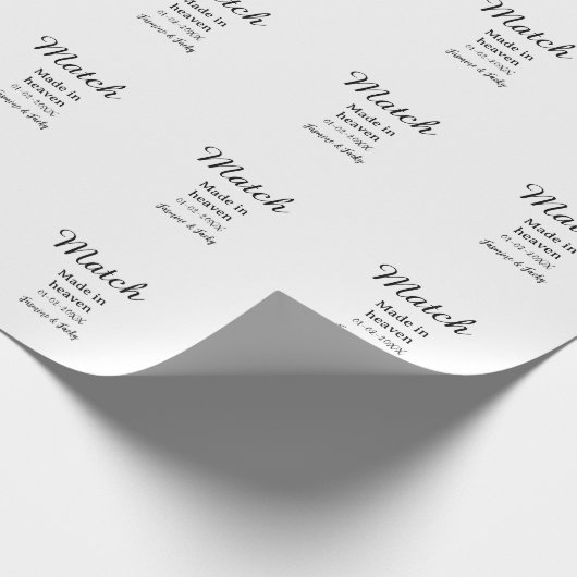 Match made in heaven add name date simple calligra geschenkpapier (Ecke)