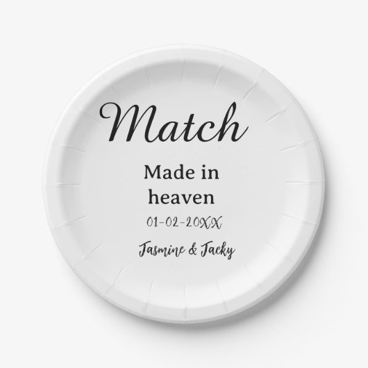 Match made in heaven add name date simple calligra pappteller (Vorderseite)