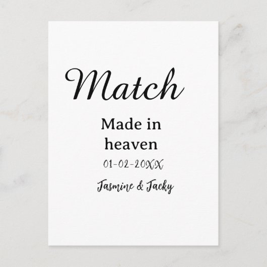 Match made in heaven add name date simple calligra postkarte (Vorderseite)