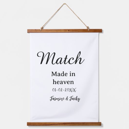 Match made in heaven add name date simple calligra wandteppich mit holzrahmen (Vorderseite)