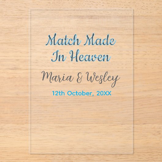 Match made in heaven blue black couple name date acryleinladungen (Vorderseite)