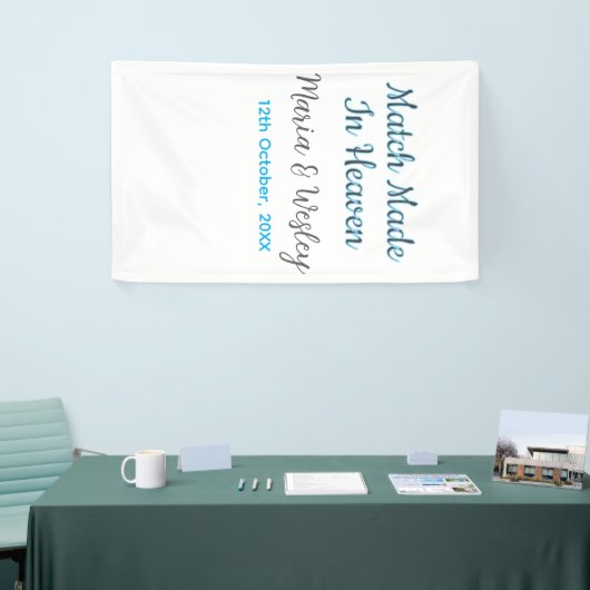 Match made in heaven blue black couple name date banner (Messeveranstaltung)