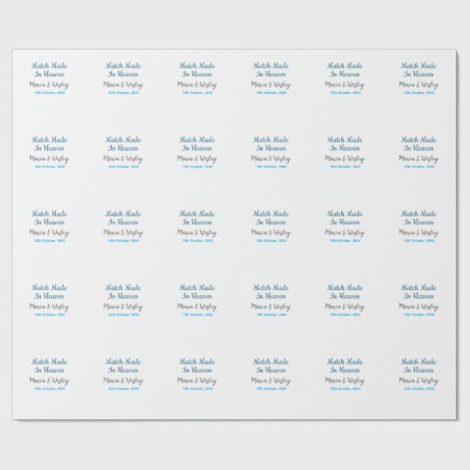 Match made in heaven blue black couple name date geschenkpapier (Flach)