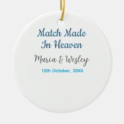 Match made in heaven blue black couple name date keramik ornament (Vorne)