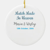 Match made in heaven blue black couple name date keramik ornament (Hinten)