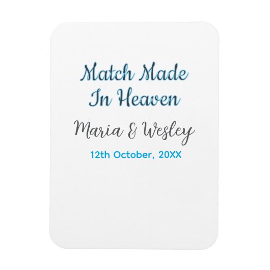 Match made in heaven blue black couple name date magnet (Vertikal)