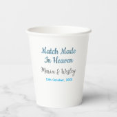 Match made in heaven blue black couple name date pappbecher (Rückseite)