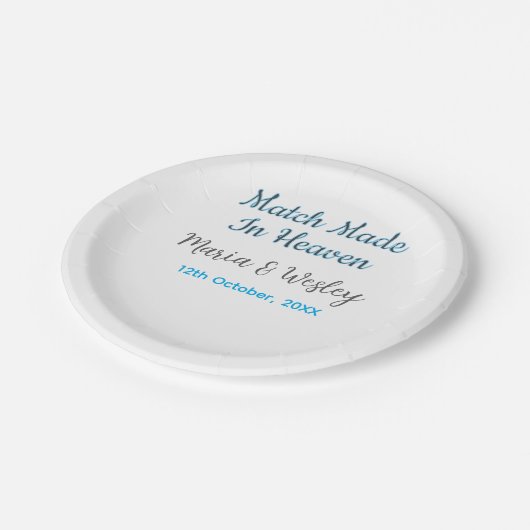 Match made in heaven blue black couple name date pappteller (Schrägansicht)