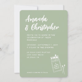 Match made in Heaven Retro Sage Green Wedding Einladung