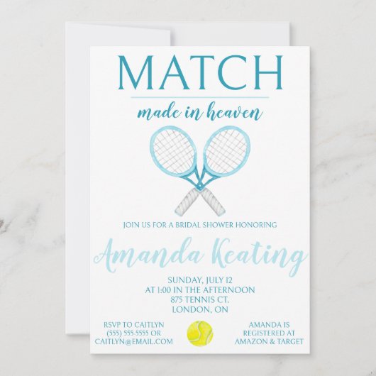 Match Made in Heaven, Tennis Brautparty Einladung (Vorderseite)